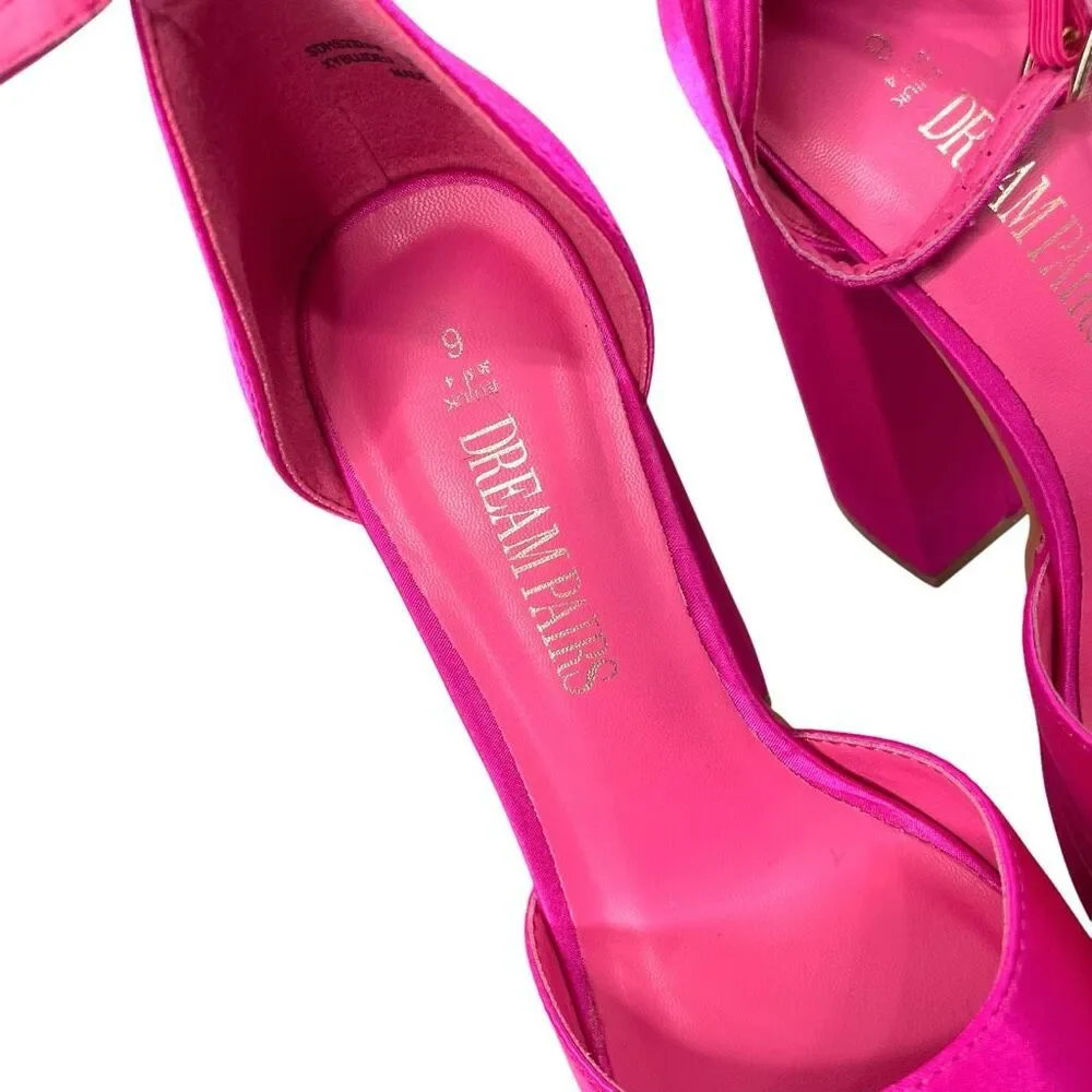 NEW Dream Pairs satin chunky platform heels pumps Size 6 fuchsia hot pink barbie